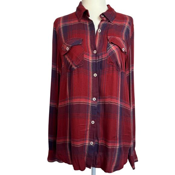 Jessica Simpson Red Plaid Button-Up Shirt - Size M - Picture 1 of 7